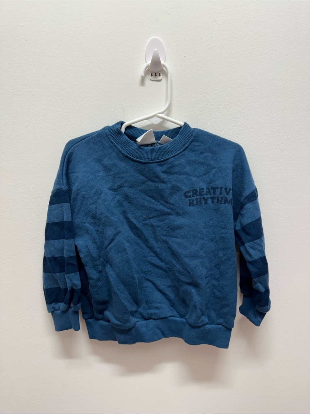 Zara Blue 'Creative Rhythm' Striped-Sleeve Sweatshirt